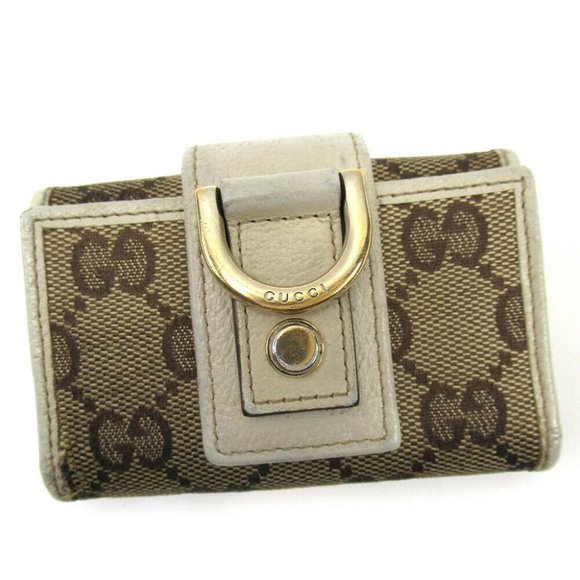 Gucci key case GG pattern beige canvas �~ leather Auth used T16785 - Picture 1 of 8
